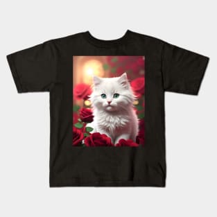 Cat with Roses - Modern Digital Art Kids T-Shirt